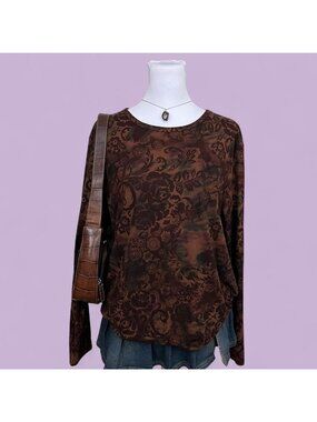 y2k brown floral plus size whimsygoth boho grunge shirt